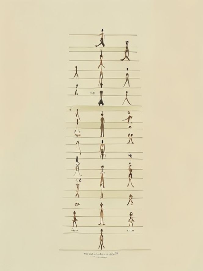 Minimalist illustration of stretching poses arranged vertically on a muted background, instructional layout